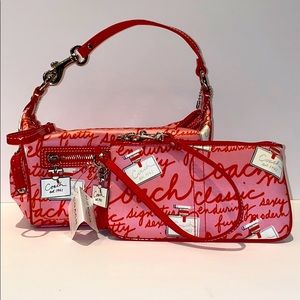 Coach Ltd Ed Perfume Print Satin Wristlet & Bag